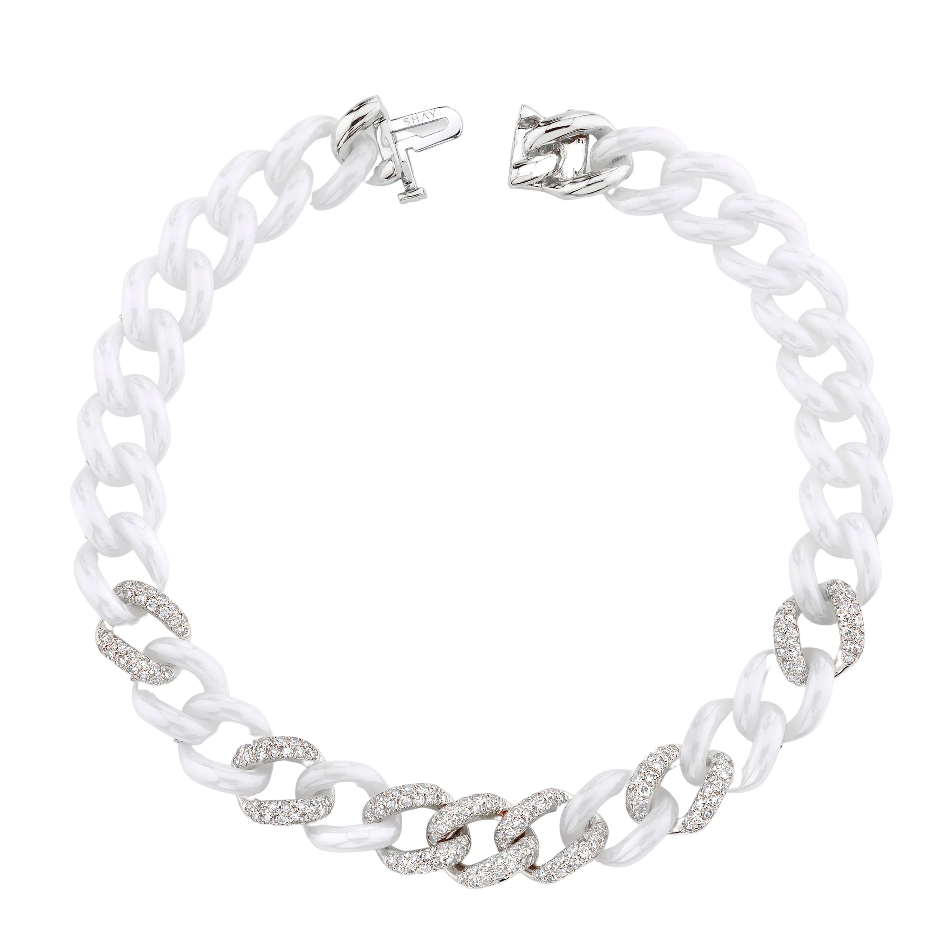 WHITE CERAMIC PAVE MEDIUM LINK BRACELET - Image 5