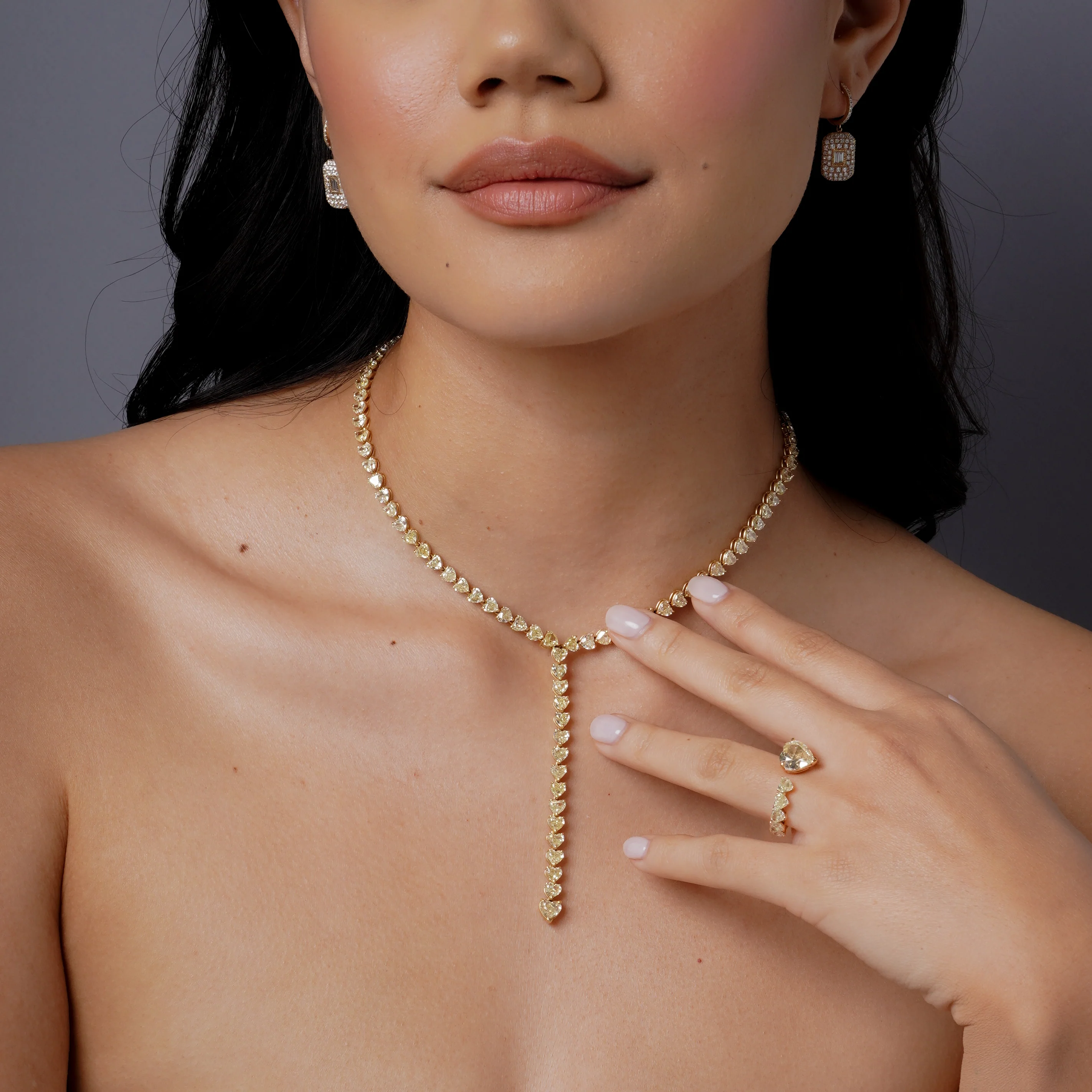 YELLOW DIAMOND HEART Y NECKLACE