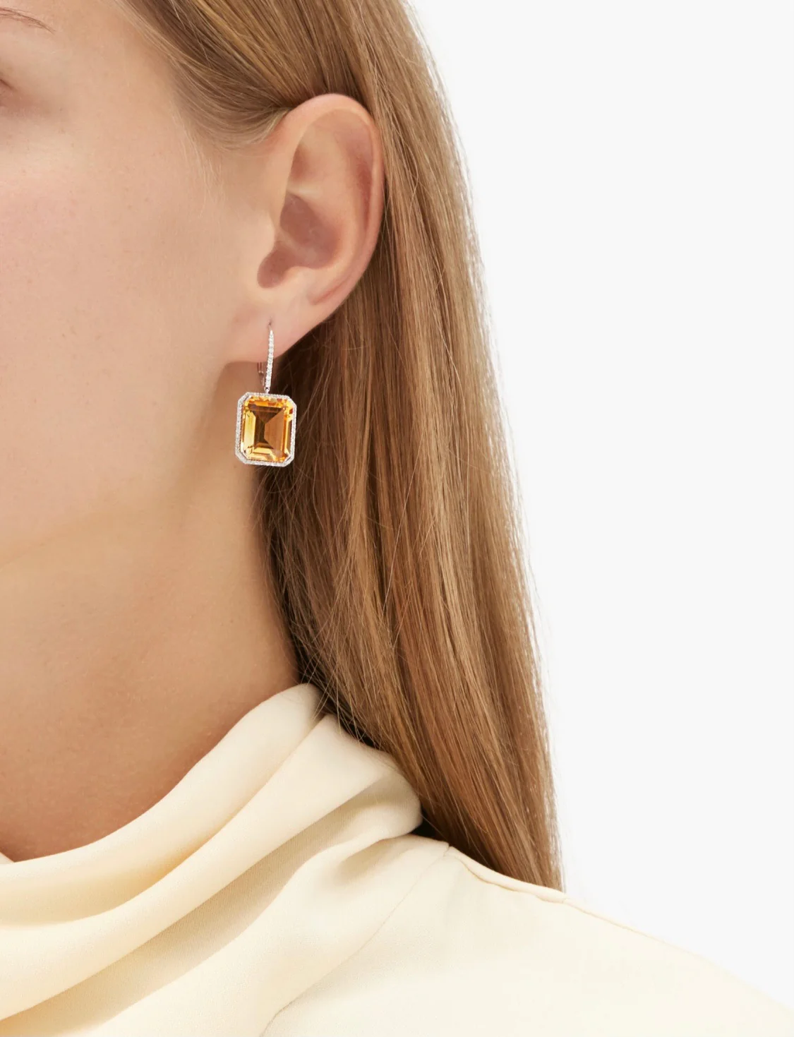 YELLOW TOPAZ & DIAMOND PORTRAIT EARRINGS - Image 6